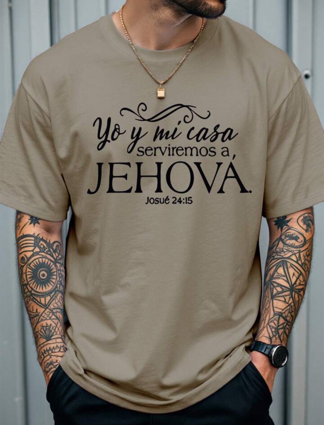 基督教男士短袖图案 T 恤 - JEHOVA(西班牙语)