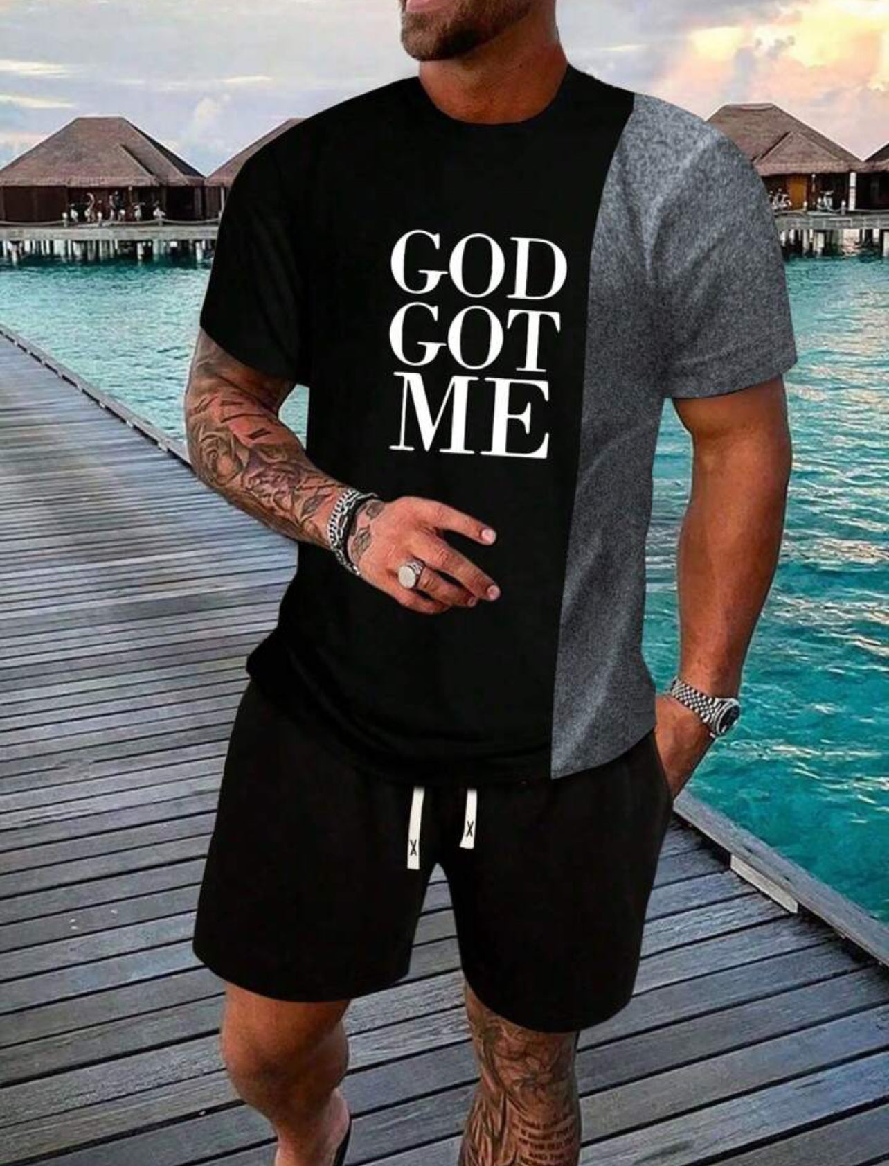 基督教男士短袖图案 T 恤 - God Got Me