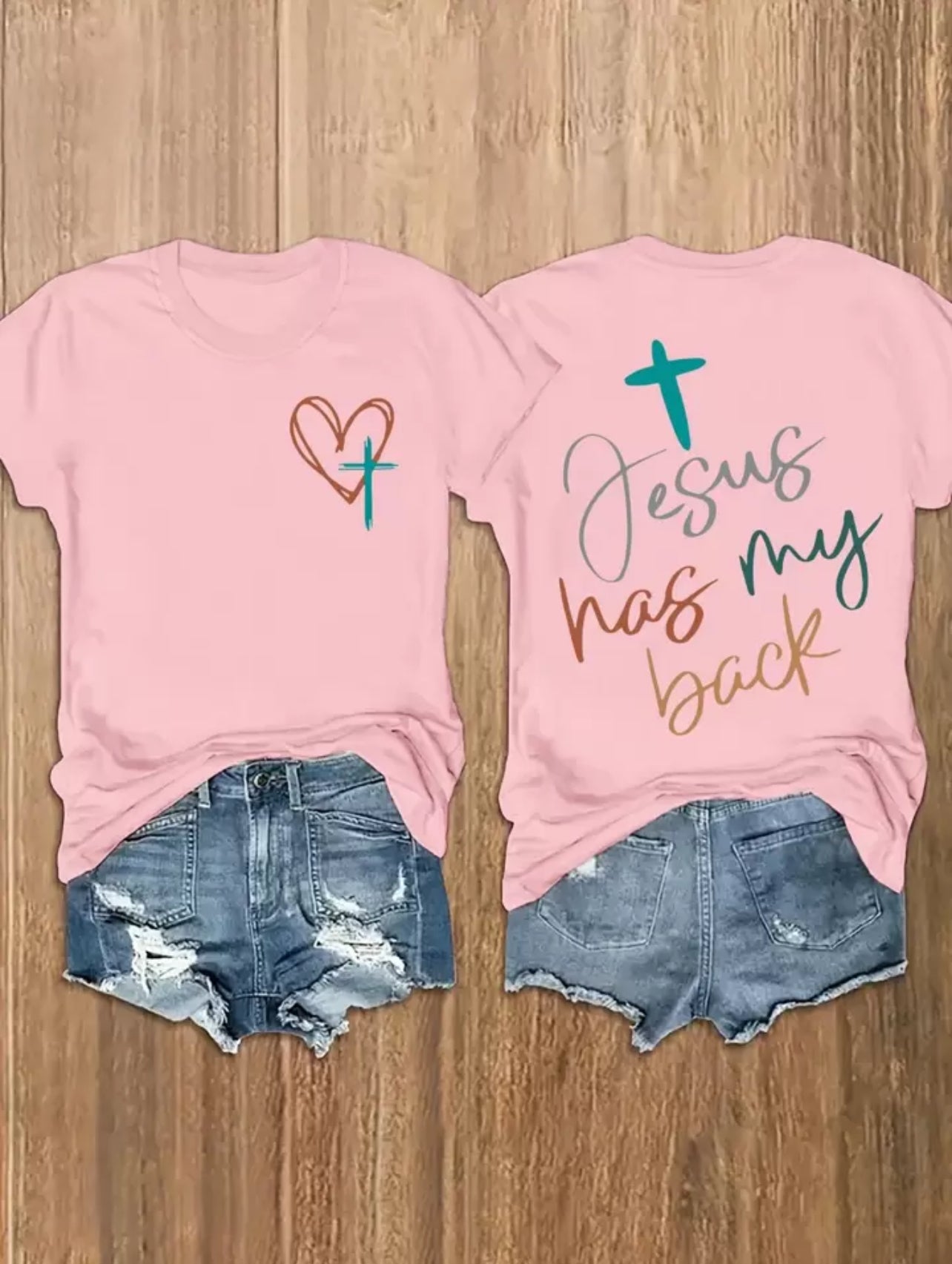 Christian Women's Short Sleeve Tee - Jesus Has My Back