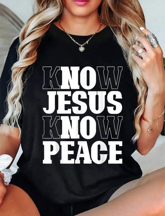 Camiseta cristiana de manga corta para mujer - Conoce a Jesús, conoce la paz